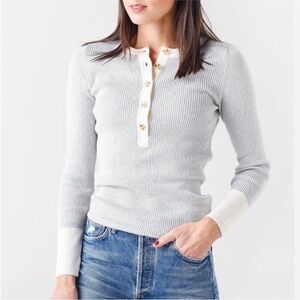 Faherty Mikki Ribbed Henley. Grey and white. Heavyweight cotton. EUC